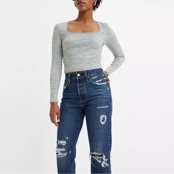 NWT Levi’s Women Original 501 High Waisted Straight Leg Distressed Jeans 28/30 - Picture 4 of 10